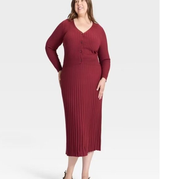 A New Day Women’s Fall Maroon Midi Ribbed Knit Sweater Skirt Plus Size XXL (17) - Picture 1 of 11